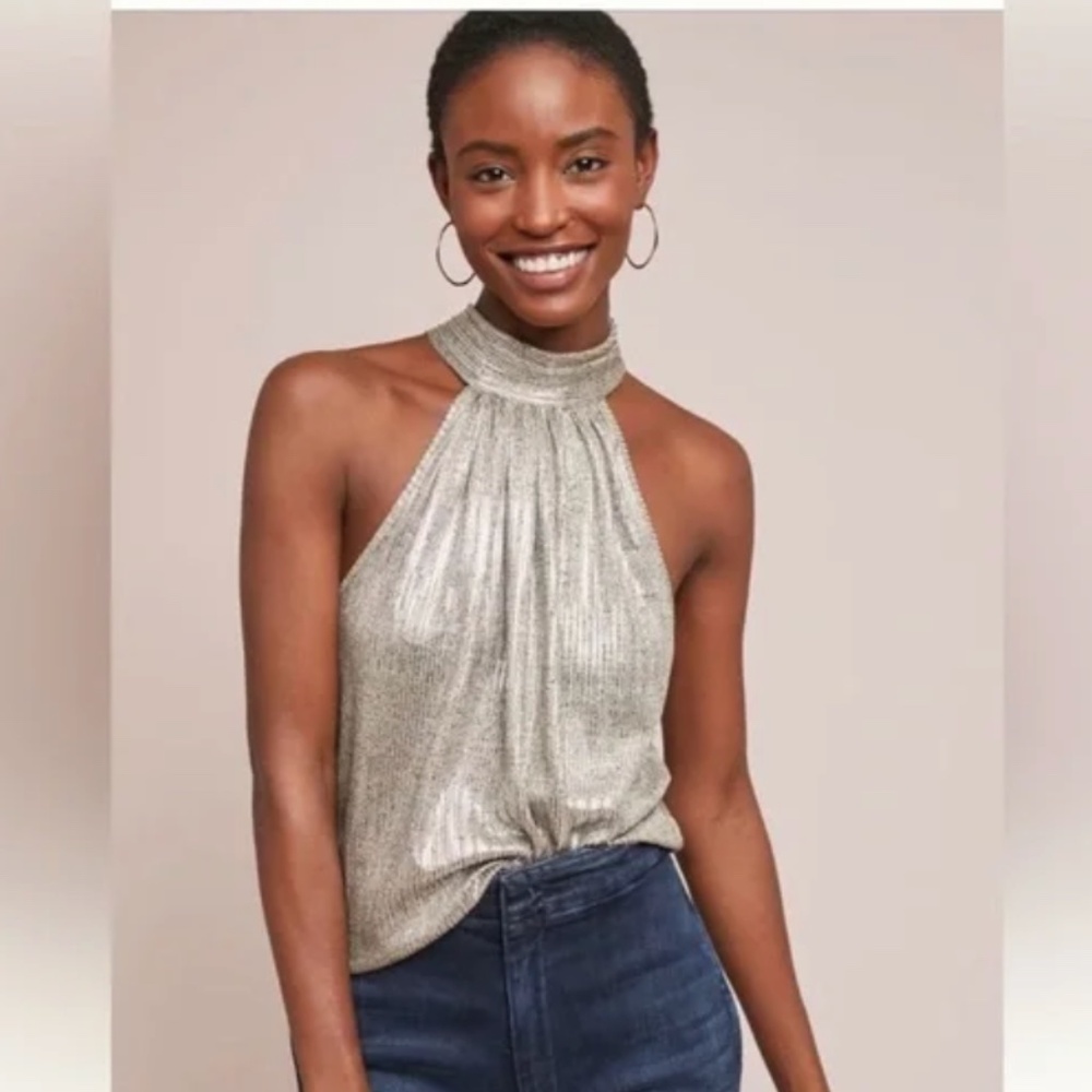 Maeve Metallic Silver Bow Tie Chic Classy Elegant Minimal Party Classic Halter